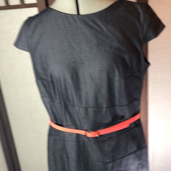 ALYX Womens Chambray Sheath Dress Size 14 Dark Wash Denimlike Belted Cap Sleeve - Picture 2 of 11